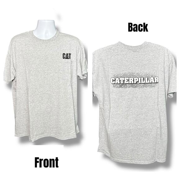 Gildan Caterpillar CAT Gray SS Pocket T-shirt Back Diamond Plate Graphic XL - Picture 1 of 6